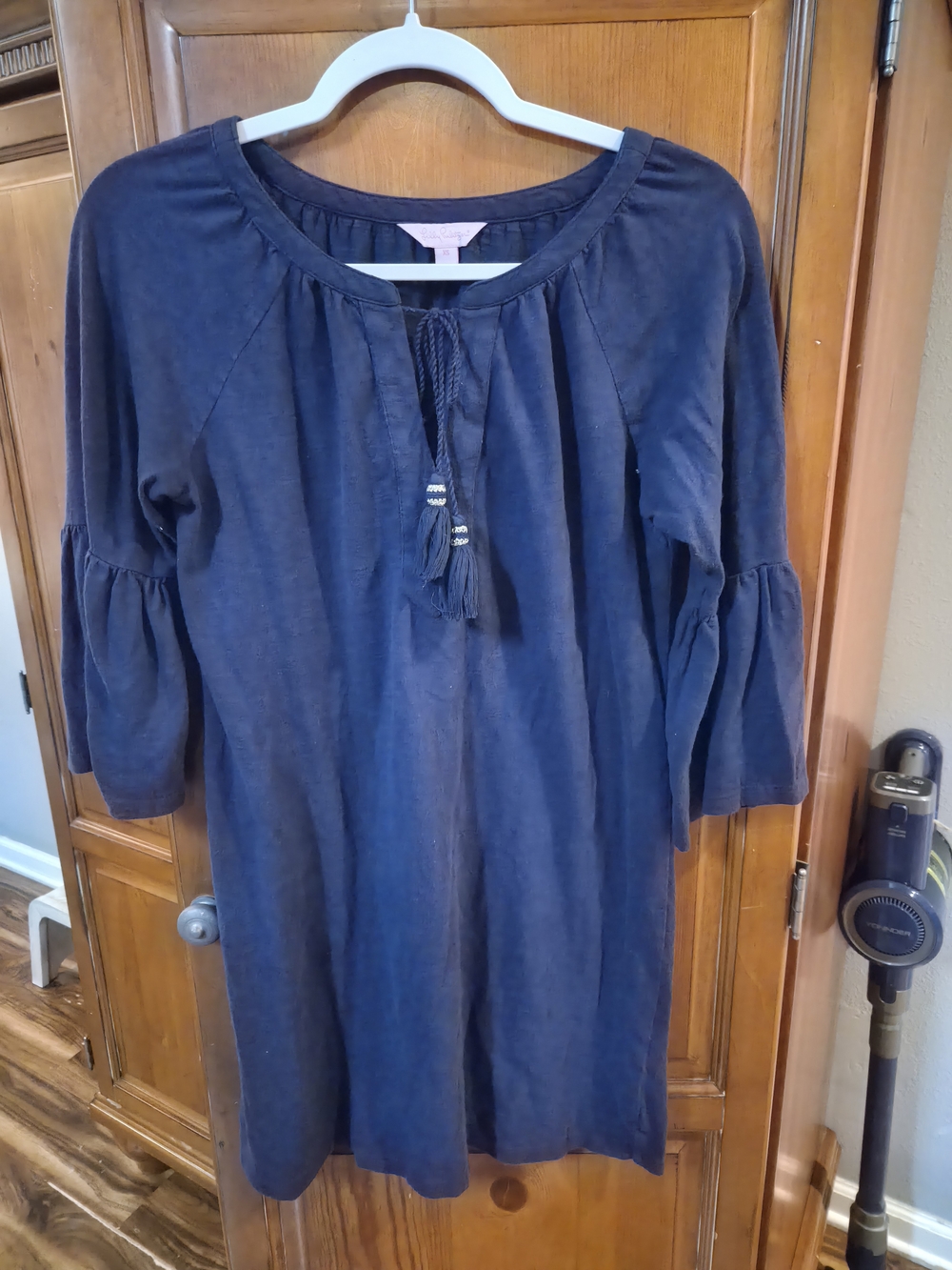 Lilly Pulitzer Navy Tassel Tie Bell-Sleeve Dress